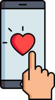 illustratie van hand- cursor met hart symbool Aan smartphone scherm icoon. vector