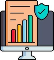 online veiligheid controleren schild met financieel infographic bar diagram tabel Aan bureaublad scherm icoon. vector