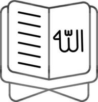 Open koran boek icoon in dun lijn kunst. vector