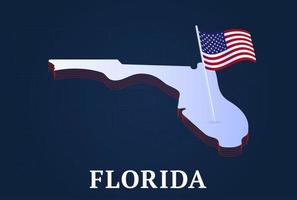 Florida staat isometrische kaart en usa natioanl vlag 3d isometrische vorm van ons staat vectorillustratie vector