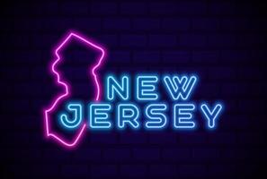 New Jersey VS staat gloeiende neon lamp teken realistische vector illustratie blauwe bakstenen muur gloed