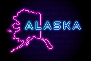 Alaska VS staat gloeiende neon lamp teken realistische vector illustratie blauwe bakstenen muur gloed