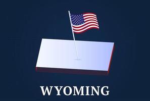 Wyoming staat isometrische kaart en usa nationale vlag 3d isometrische vorm van ons staat vectorillustratie vector