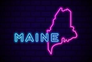 Maine ons staat gloeiende neon lamp teken realistische vector illustratie blauwe bakstenen muur gloed
