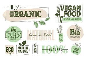 biologisch voedsel stickers en labels-collectie vector