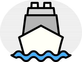 vlak stijl schip Aan water icoon in blauw en grijs kleur. vector