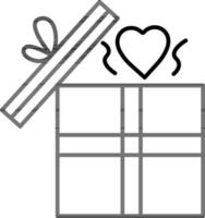 lijn kunst illustratie van Open verrassing geschenk doos met harten en kraker lint icoon. vector
