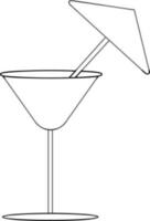zwart lijn kunst paraplu versierd Aan cocktail glas. vector
