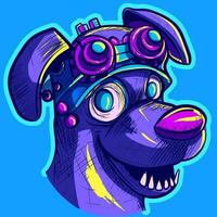 digitaal kunst van een steampunk neon hond vervelend leer bril. scifi tech en cyborg robot dier hoofd. fictief karakter van de toekomst concept. vector
