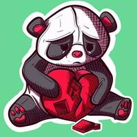 digitaal kunst van een ongelukkig panda met tranen in zijn ogen huilen en Holding een hart. vector van een Aziatisch beer proberen naar zetten samen een gebroken ziel.