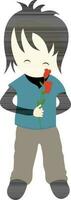 tekenfilm karakter van een jongen Holding roos bloem. vector