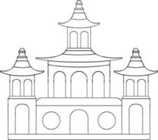 zwart lijn kunst Chinese pagode gebouw in vlak stijl. vector