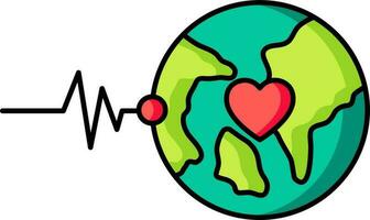 hartslag met aarde wereldbol icoon in vlak stijl. vector