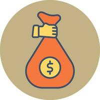 hand- Holding geld zak icoon in geel en oranje kleur. vector