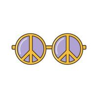 zonnebril icoon met pacifist teken. illustratie in tekenfilm stijl. jaren 70 retro clip art vector ontwerp.