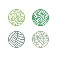 set van tropische plant groene bladeren logo. rond bio-embleem in een cirkel lineaire stijl. vector abstracte badge voor ontwerp van natuurlijke producten, bloemenwinkel, cosmetica, ecologieconcepten, gezondheid, spa, yogacentrum