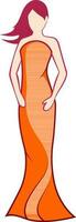 staand jong meisje in oranje jurk. vector