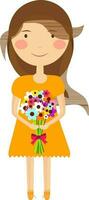glimlachen meisje Holding kleurrijk bloemen. vector