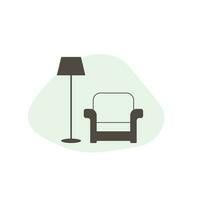 comfortabel fauteuil en verdieping lamp. vector meubilair icoon. vlak ontwerp