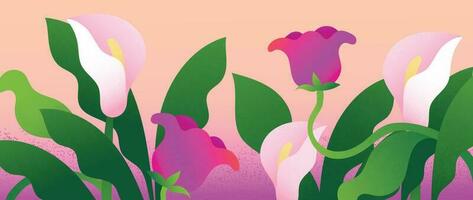 kleurrijk bloemen en botanisch achtergrond vector. abstract behang van blad, flamingo bloem met verloop, grunge textuur. exotisch planten in zomer toon voor banier, afdrukken, decor, muur kunst. vector