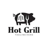 gemakkelijk barbecue wijnoogst heet grill, met gekruiste vlammen en spatel. logo voor restaurant, insigne, cafe en balk.vector vector