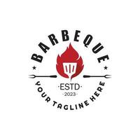 gemakkelijk barbecue wijnoogst heet grill, met gekruiste vlammen en spatel. logo voor restaurant, insigne, cafe en balk.vector vector