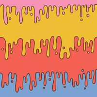 achtergrond met dribbelen smelten lekt. vloeiende kleverig vloeistof. jaren 70 groovy kleurrijk gesmolten verf druppelt en stromend. contour vector hippie trippy illustratie.