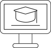 lijn kunst diploma uitreiking pet in toezicht houden op scherm icoon voor online aan het leren of onderwijs. vector