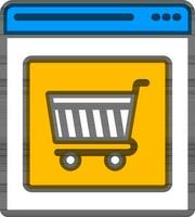 online boodschappen doen website scherm met trolley icoon in geel en wit kleur. vector