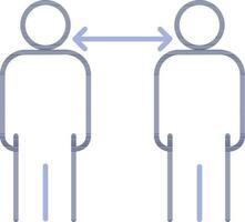 blauw lijn kunst illustratie van twee Mens staand met sociaal afstand nemen. vector