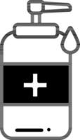 hand- wassen of ontsmettingsmiddel fles icoon in zwart en wit kleur. vector