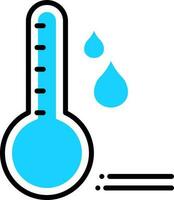 thermometer met druppels icoon in blauw en zwart kleur. vector