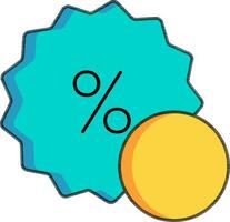 percentage ster sticker icoon in blauw en geel kleur. vector