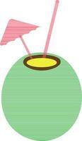 roze paraplu met rietje in groen kokosnoot. vector