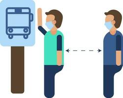 vlak stijl mensen slijtage gezicht masker op reis Bij bus met in stand houden sociaal afstand nemen voor coronavirus veiligheid icoon. vector