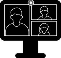 online video conferentie jongens en meisjes in toezicht houden op scherm glyph icoon. vector