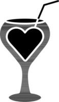 zwart en wit illustratie van liefhebbend drinken glas met rietje icoon. vector