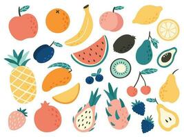 tekening vruchten. natuurlijk tropisch fruit, doodles citrus oranje en vitamine citroen. veganistisch keuken appel hand- getrokken vector illustratie