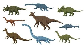 8 bit spel pixel dinosaurus karakters, dier Bedrijfsmiddel vector