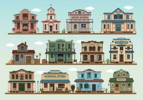 western wild west stad- tekenfilm vector gebouwen