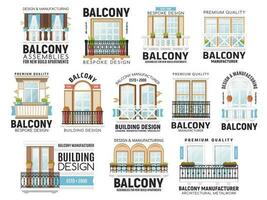 ramen en balkons vector pictogrammen. huis ontwerp