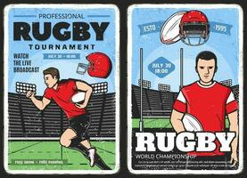 rugby toernooi, Amerikaans Amerikaans voetbal retro posters vector