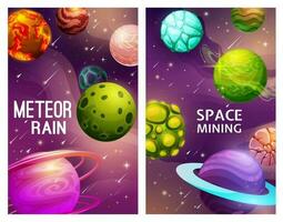 meteoor regen en ruimte mijnbouw, heelal planeten vector