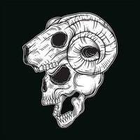 donker kunst gotisch schedel demon toeter wijnoogst tatoeëren botten in hand- tekening stijl vector