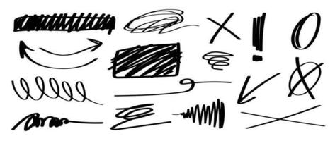 schetsen tekening element vector. hand- getrokken pijl, krabbel, cirkel, ovaal, onderstrepen, navigatie, stippel en golvend lijnen. abstract lijn illustratie verzameling ontwerp voor omslag, banier, graffiti, kunst. vector