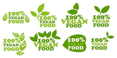 biologisch natuurlijk bio etiketten icoon set, gezond voedsel pictogrammen, 100 veganistisch voedsel, vers biologisch vegetarisch voedsel. vector illustratie. het drukken Aan verpakking voor goederen in winkels een teken van natuurlijkheid en kwaliteit