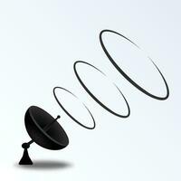 parabolisch antenne silhouet. abstract 3d satelliet antenne. met signaal in beeld brengen, radio telecommunicatie, sterrenkundig telescopen, enz. vector