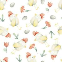 schattig vogels, eieren en bloemen. waterverf naadloos patroon voor kinderen. Aan een wit achtergrond. voor baby douche, textiel, kinderkamer decor, verpakking, omhulsel papier en scrapbooking vector