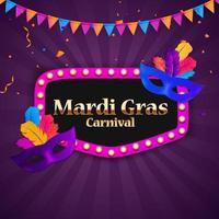 mardi gras carnaval achtergrond traditioneel masker met veren en confetti voor feest en maskerade en parade sjabloon voor ontwerp uitnodiging orflyer of poste en banners vector