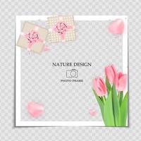 natuurlijke achtergrond fotolijst sjabloon met tulpen Lentebloemen en geschenkdoos voor post in sociaal netwerk vector